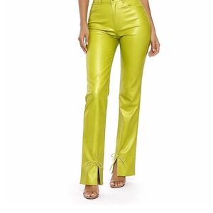 By Egreis Faux Leather Lace Up Ankle Pants Small Lime Green High Rise Straight